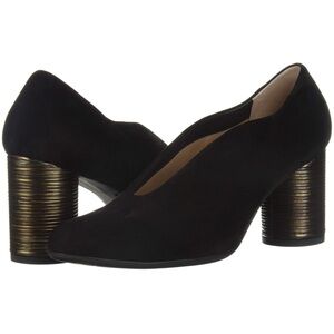 Elegant Black Women's Shoes with Gold Accents Heel